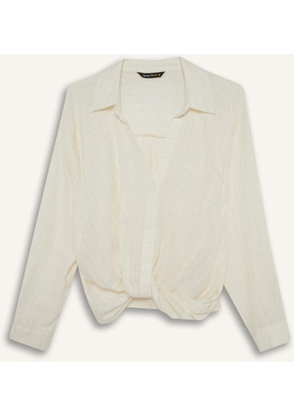 Regular Fit Gömlek Yaka Pamuklu Uzun Kollu Bluz F9998AX25AU