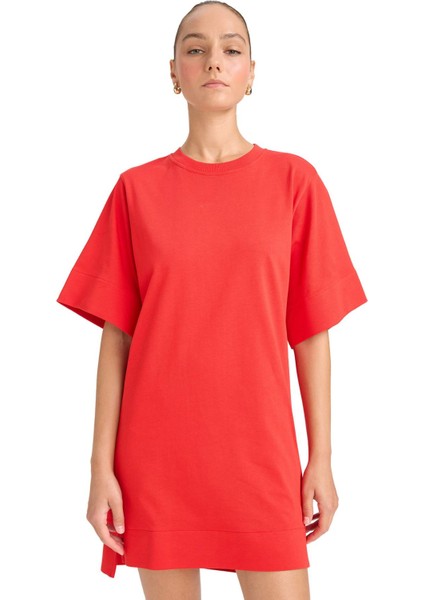 A Kesim Bisiklet Yaka Penye Kısa Kollu Mini Elbise G1343AX25AU