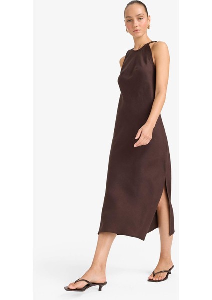 Halter Yaka Keten Kolsuz Maxi Elbise G1456AX25AU