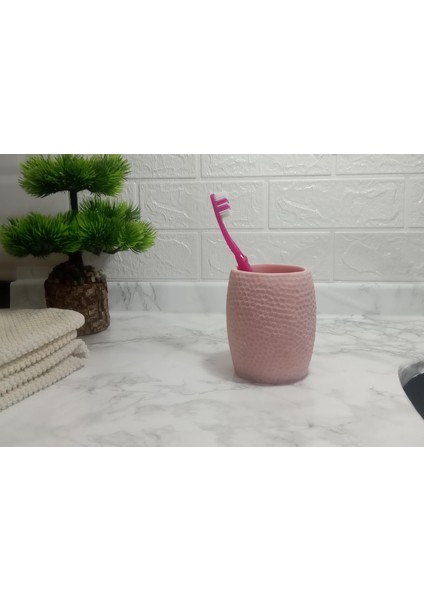 2 Adet Diş Fırçalık,macunluk Pembe Petek Desenli Poliresin 8X8X10CM 400ML Banyo Seti fırsatları