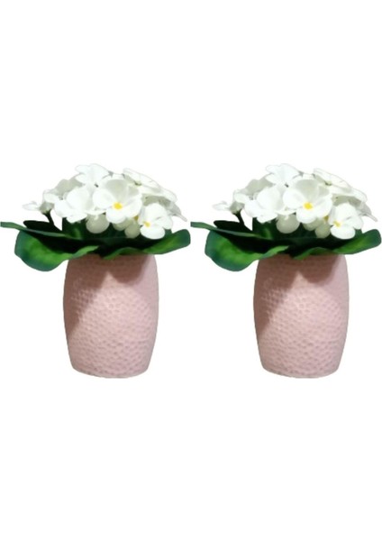 2 Adet Vazo Dahil,vazoda Çiçek,beyaz Yapay Çiçek,vazo Pembe Petek Desenli Poliresin 8X8X15CM
