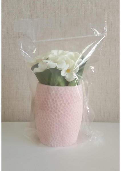 2 Adet Vazo Dahil,vazoda Çiçek,beyaz Yapay Çiçek,vazo Pembe Petek Desenli Poliresin 8X8X15CM fırsatları
