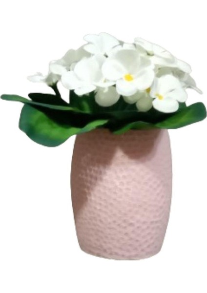 2 Adet Vazo Dahil,vazoda Çiçek,beyaz Yapay Çiçek,vazo Pembe Petek Desenli Poliresin 8X8X15CM indirimleri