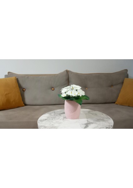 2 Adet Vazo Dahil,vazoda Çiçek,beyaz Yapay Çiçek,vazo Pembe Petek Desenli Poliresin 8X8X15CM