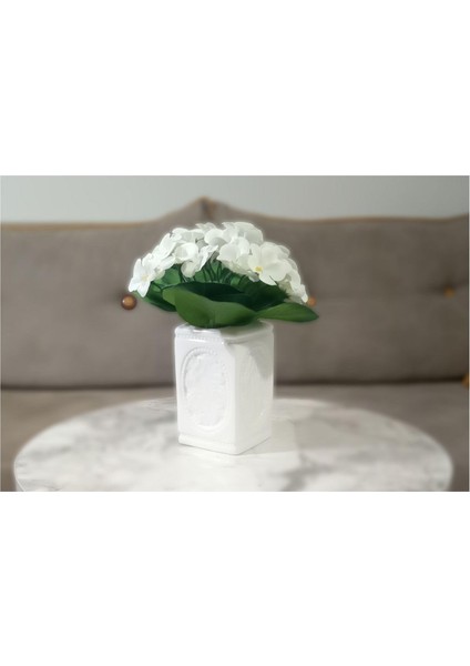 2 Adet Vazo Dahil,vazoda Çiçek,beyaz Yapay Çiçek,vazo Dekoratif Çiçekli Kare 8X8X16CM