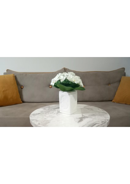 2 Adet Vazo Dahil,vazoda Çiçek,beyaz Yapay Çiçek,vazo Dekoratif Çiçekli Kare 8X8X16CM