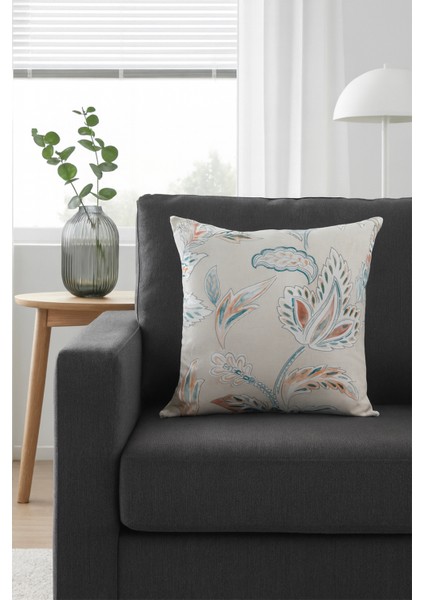 Duck Çiçekli Kırlent Kılıfı Bej 40X40