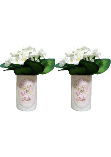 2 Adet Vazo Dahil,vazoda Çiçek,beyaz Yapay Çiçek,vazo Dekoratif Bahar Desenli 7X7X16CM