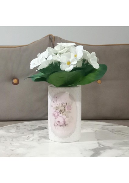 2 Adet Vazo Dahil,vazoda Çiçek,beyaz Yapay Çiçek,vazo Dekoratif Bahar Desenli 7X7X16CM fiyatları