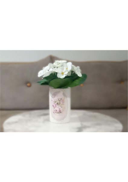 2 Adet Vazo Dahil,vazoda Çiçek,beyaz Yapay Çiçek,vazo Dekoratif Bahar Desenli 7X7X16CM