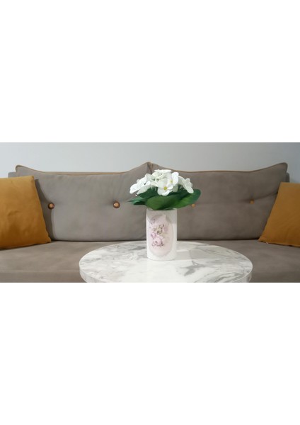 2 Adet Vazo Dahil,vazoda Çiçek,beyaz Yapay Çiçek,vazo Dekoratif Bahar Desenli 7X7X16CM