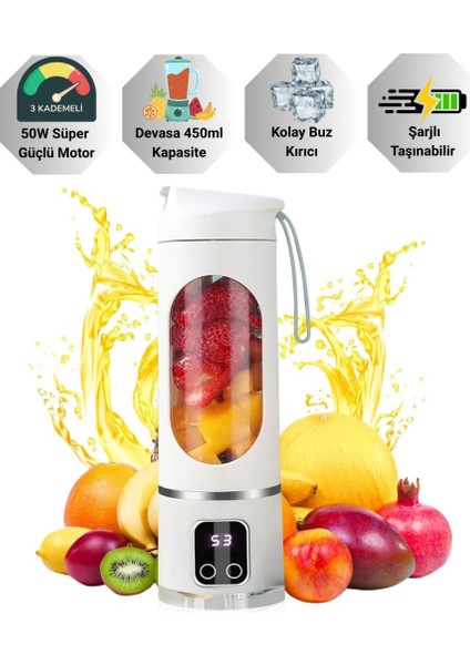 1500MAH Şarjlı Taşınabilir 12 Bıçaklı 50W Süper Güçlü Buz Kırıcı Kişisel Smoothie Blenderı