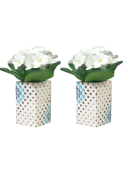 2 Adet Vazo Dahil,vazoda Çiçek,beyaz Yapay Çiçek,vazo Dekoratif Puanlı Poliresin 6X6X15CM