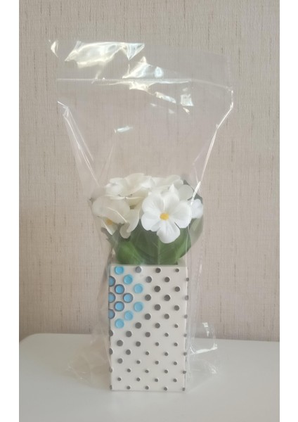 2 Adet Vazo Dahil,vazoda Çiçek,beyaz Yapay Çiçek,vazo Dekoratif Puanlı Poliresin 6X6X15CM fırsatları