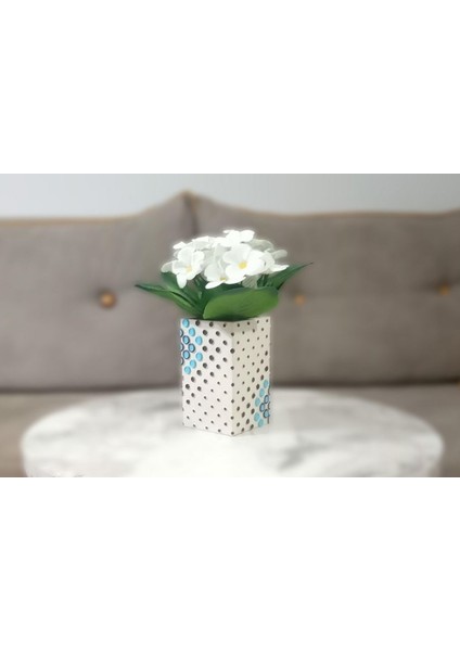 2 Adet Vazo Dahil,vazoda Çiçek,beyaz Yapay Çiçek,vazo Dekoratif Puanlı Poliresin 6X6X15CM