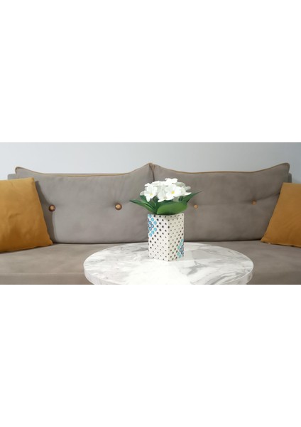 2 Adet Vazo Dahil,vazoda Çiçek,beyaz Yapay Çiçek,vazo Dekoratif Puanlı Poliresin 6X6X15CM