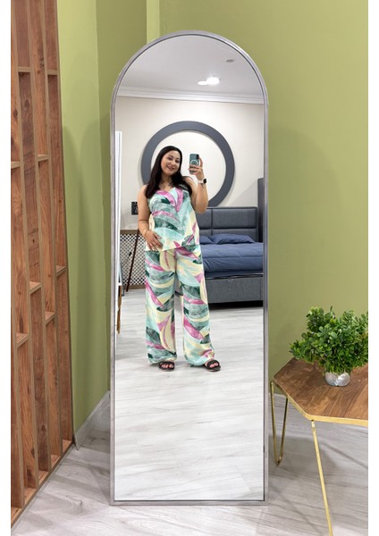 Gümüş Oval Metal Çerçeveli Ayaklı Influencer Boy Aynası 180X60 cm fiyatları