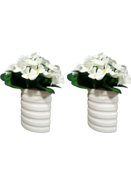 2 Adet Vazo Dahil,vazoda Çiçek,beyaz Yapay Çiçek,vazo Dekoratif Oval Çizgili 9X6X16CM