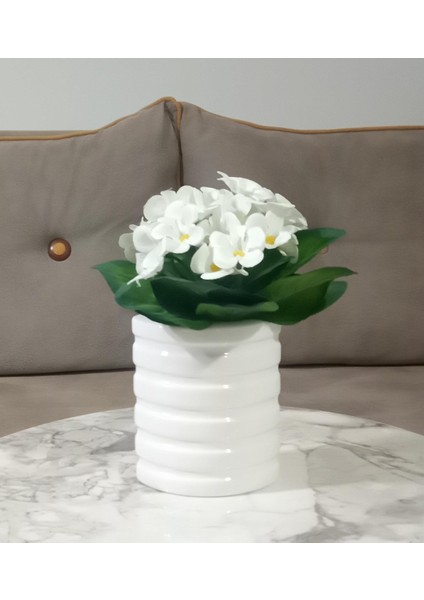 2 Adet Vazo Dahil,vazoda Çiçek,beyaz Yapay Çiçek,vazo Dekoratif Oval Çizgili 9X6X16CM fiyatları