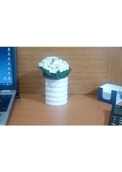 2 Adet Vazo Dahil,vazoda Çiçek,beyaz Yapay Çiçek,vazo Dekoratif Oval Çizgili 9X6X16CM modelleri