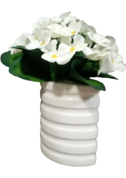 2 Adet Vazo Dahil,vazoda Çiçek,beyaz Yapay Çiçek,vazo Dekoratif Oval Çizgili 9X6X16CM indirimleri