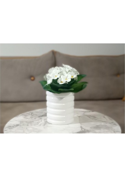2 Adet Vazo Dahil,vazoda Çiçek,beyaz Yapay Çiçek,vazo Dekoratif Oval Çizgili 9X6X16CM