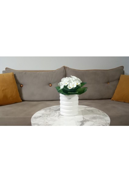 2 Adet Vazo Dahil,vazoda Çiçek,beyaz Yapay Çiçek,vazo Dekoratif Oval Çizgili 9X6X16CM