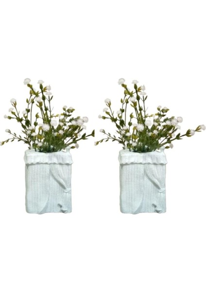 2 Adet Vazo Dahil,vazoda Çiçek,beyaz Yapay Çiçek,vazo Dekoratif Poliresin 7X7X17CM