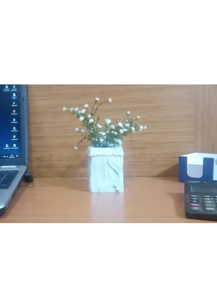 2 Adet Vazo Dahil,vazoda Çiçek,beyaz Yapay Çiçek,vazo Dekoratif Poliresin 7X7X17CM modelleri