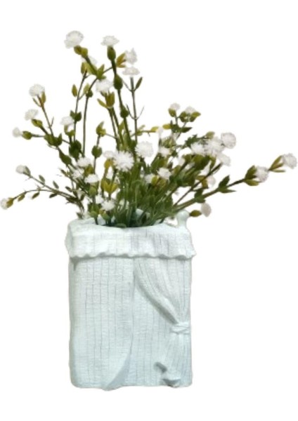 2 Adet Vazo Dahil,vazoda Çiçek,beyaz Yapay Çiçek,vazo Dekoratif Poliresin 7X7X17CM
