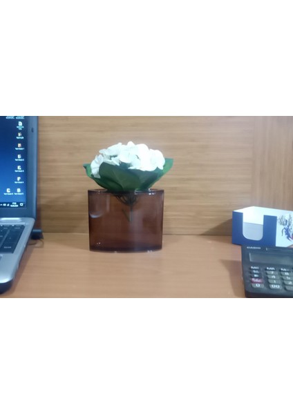 2 Adet Vazo Dahil,vazoda Çiçek,beyaz Yapay Çiçek,vazo Dekoratif Oval Kahverengi 13X5X15CM modelleri