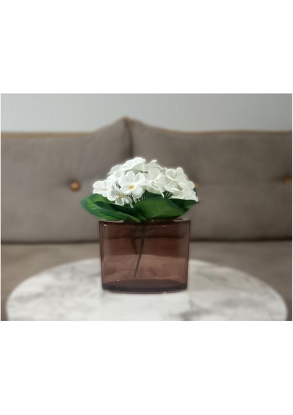 2 Adet Vazo Dahil,vazoda Çiçek,beyaz Yapay Çiçek,vazo Dekoratif Oval Kahverengi 13X5X15CM