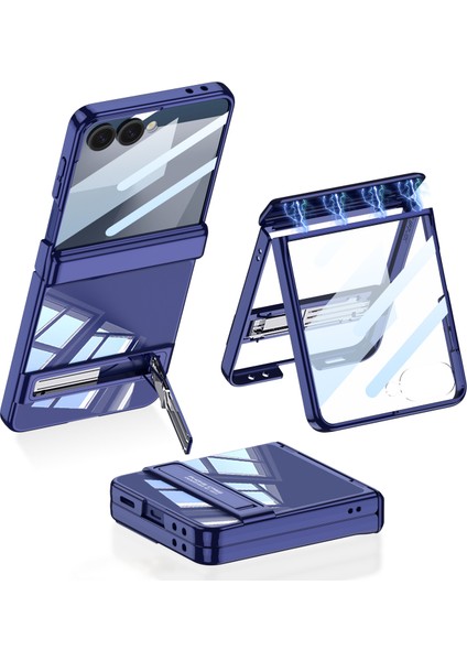 Samsung Galaxy Z Flip 7 Kılıf Kamera Korumalı Şeffaf Tasarımlı Standlı Kapak