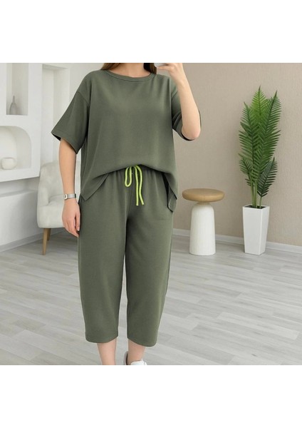 Kadın Kısa Kollu Bisiklet Yaka Viskon Iki Iplik Bluz ve Pantolon Ikili Takım fiyatları