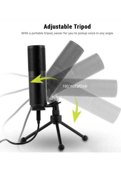 Rgb LED Profesyonel USB Kondansatör Mikrofon – 24 Bit / 96KHZ, Kardioid, Tak-Çalıştır, Tripod Dahil, Podcast, Oyun ve Yayın Için | Q9 indirimleri