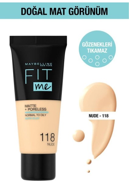 Fit Me Matte Poreless Fondöten - 118 Nude indirimleri