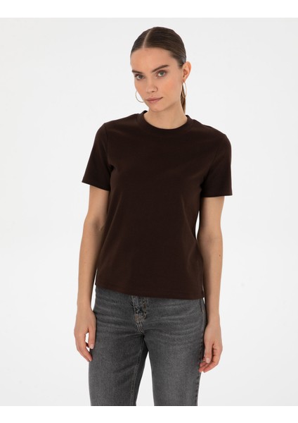 Kadın Kahverengi Regular Fit Basic Tişört 50310543-VR029