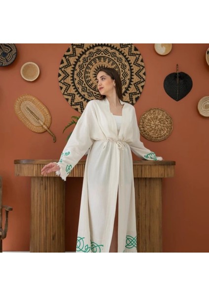 Yeşil Baskı Detay Keten Hırka fiyatları