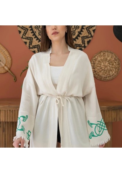 Yeşil Baskı Detay Keten Hırka modelleri