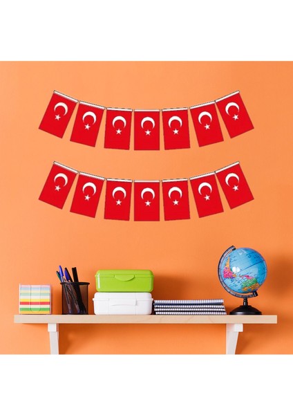 40'lı Ipli Bayrak Büyük Boy 11X19 cm 1 Paket Türk Bayrağı Kağıt Ipli Ayyıldız Bayrak Sınıf Süs