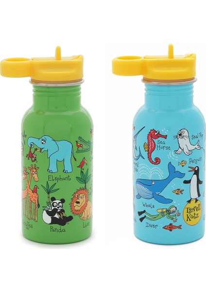 2'li 400ML Pipetli Paslanmaz Çelik Matara Jungle-Ocean