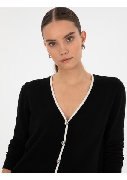 Kadın Siyah Slim Fit Triko Hırka 50310986-VR046 fiyatları