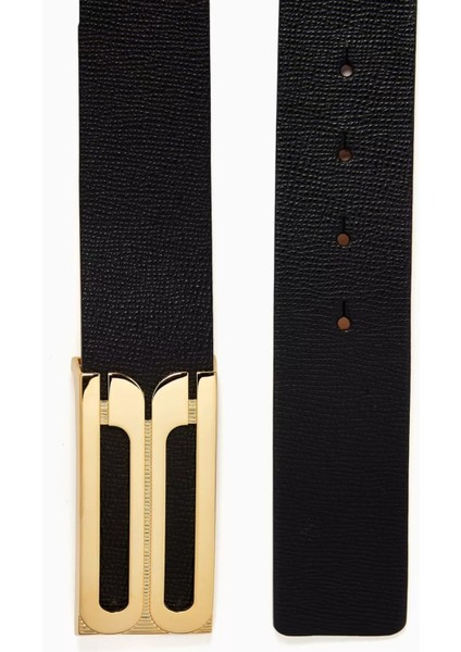 Jumbo Frame Dana Derisi Kemer Siyah, Logolu Tokalı, Güçlü Siluet