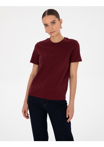 Kadın Vişne Regular Fit Basic Tişört 50310543-VR223 modelleri