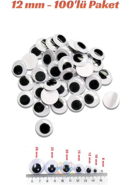 Oynar Göz Siyah 12 mm 100'LÜ Paket Oynayan Göz Hobi Tasarım Anasınıfı Kreş Etkinlik Elişi