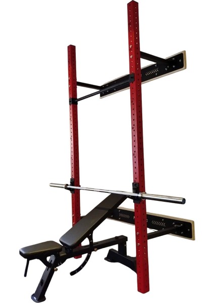 Duvara Monte Katlanır Squat Rack - 80X80 Profil - Çok Fonksiyonlu Fitness Istasyonu
