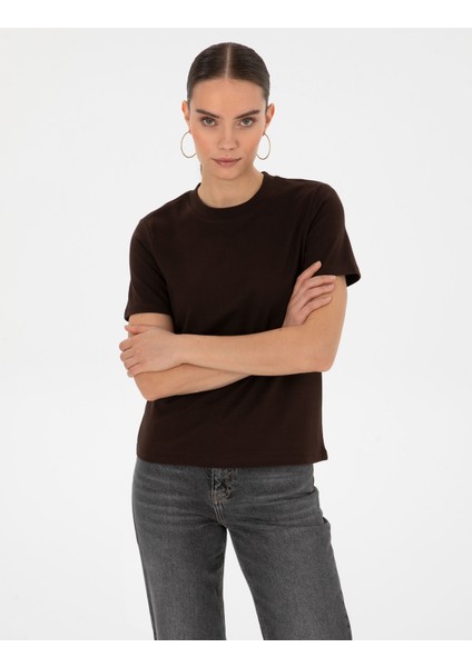 Kadın Kahverengi Regular Fit Basic Tişört 50310543-VR029 modelleri