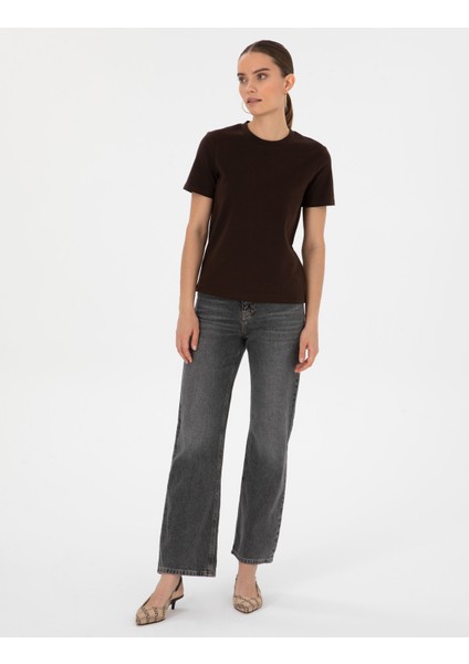 Kadın Kahverengi Regular Fit Basic Tişört 50310543-VR029 fırsatları