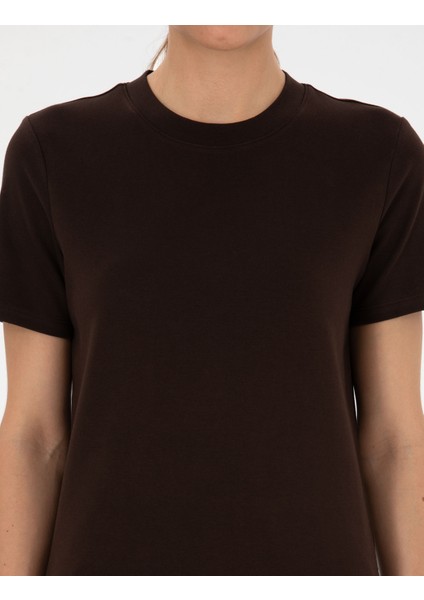 Kadın Kahverengi Regular Fit Basic Tişört 50310543-VR029