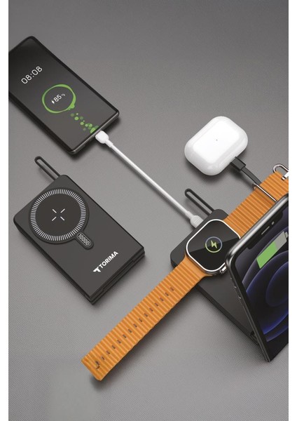 TRM-1019 Siyah 10000 Mah Mag Safe Type-C + USB Kablolu-Kablosuz Taşınabilir 22,5 W Hızlı Şarj Dijital Göstergeli Powerbank fiyatları
